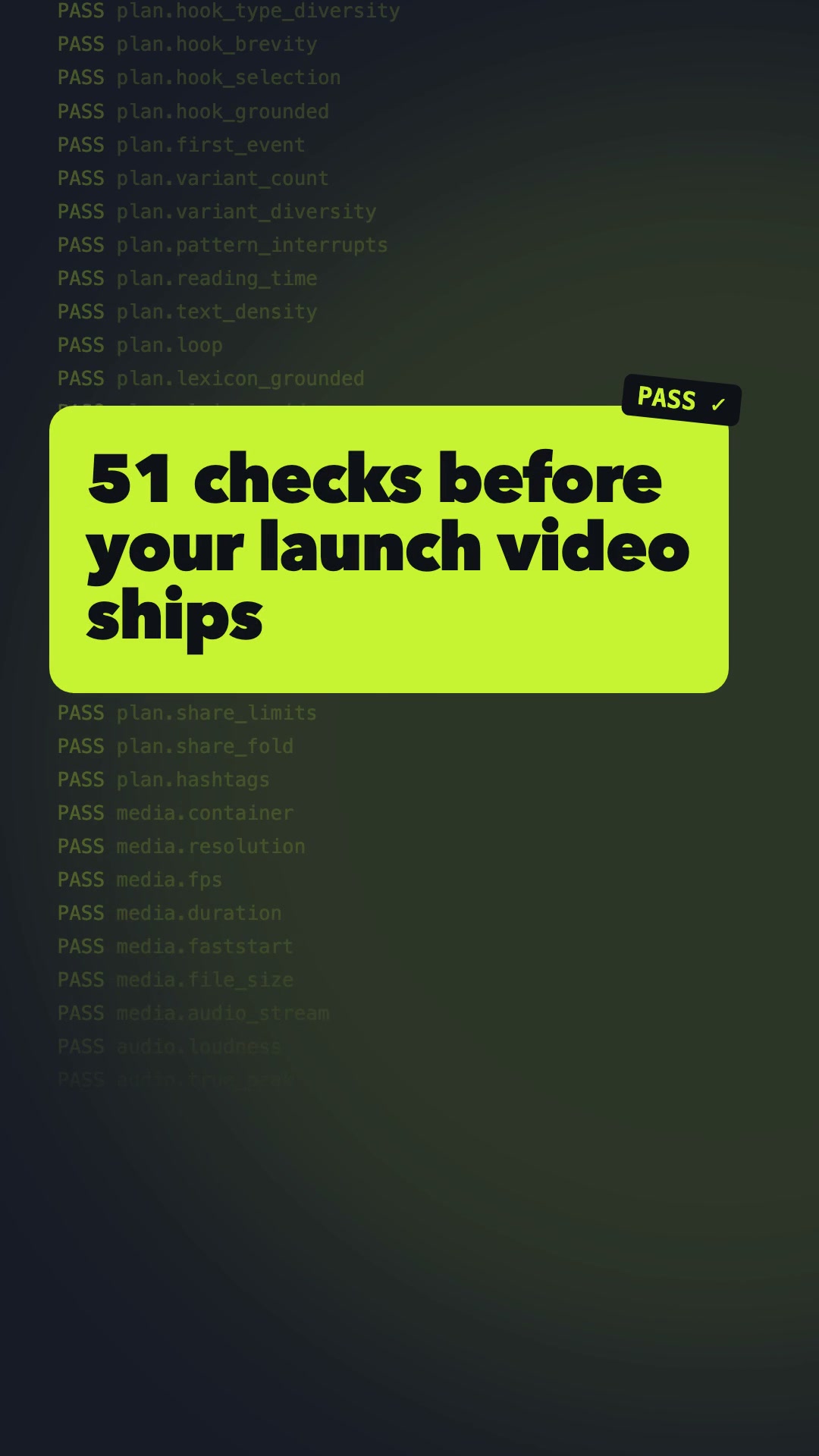 Variant A hook: 51 checks before your launch video ships