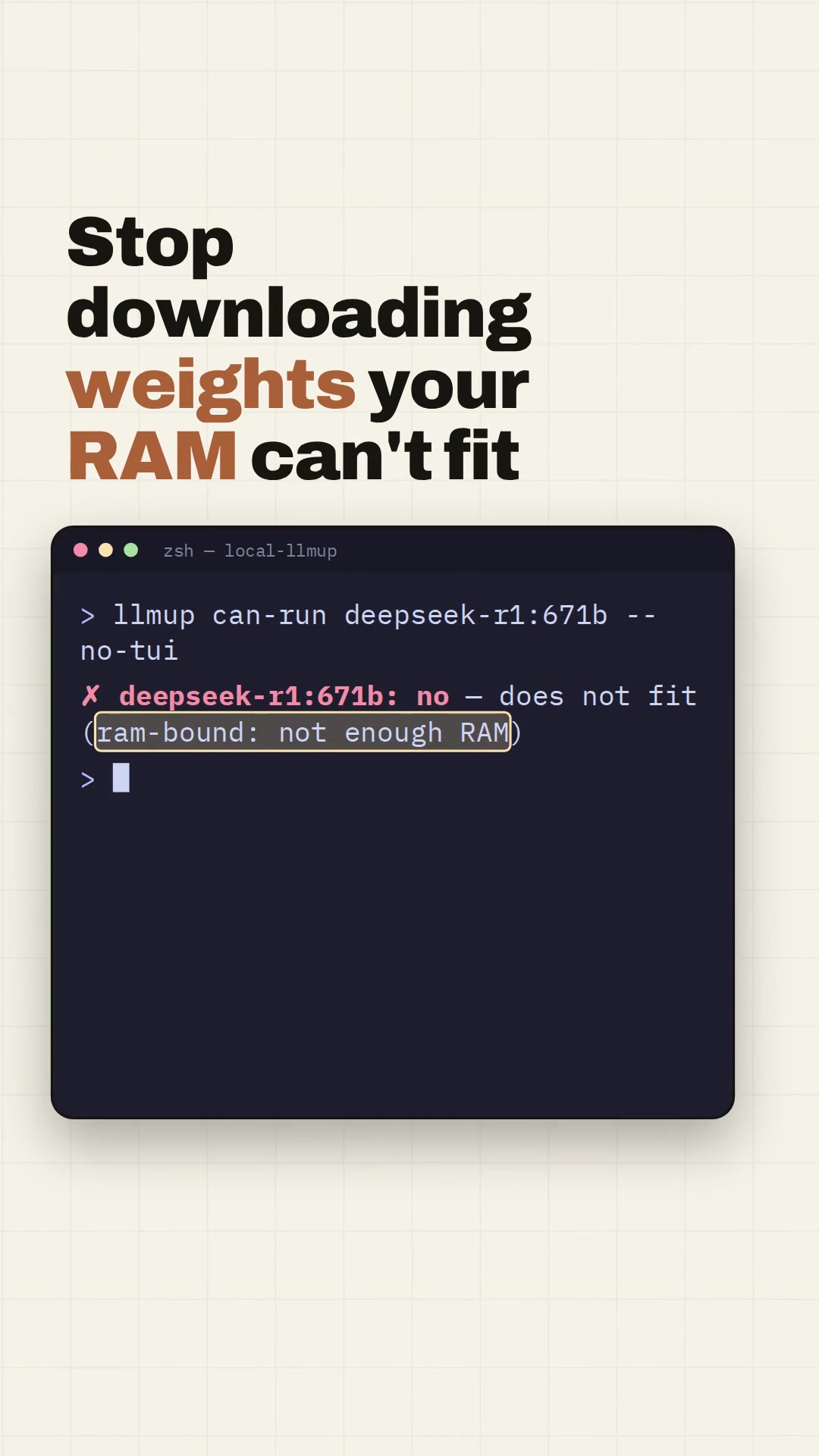 local-llmup variant B hook: Stop downloading weights your RAM can't fit