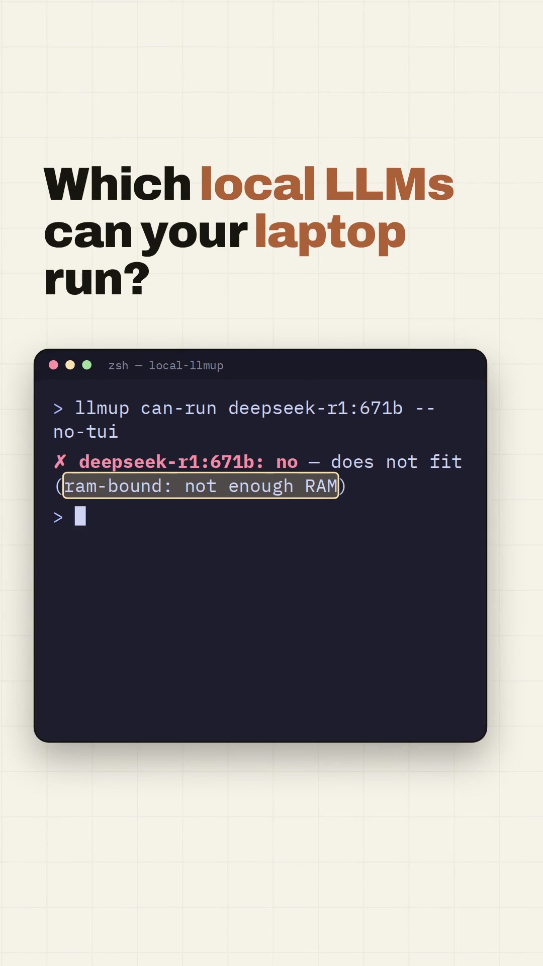 local-llmup variant C hook: Which local LLMs can your laptop run?